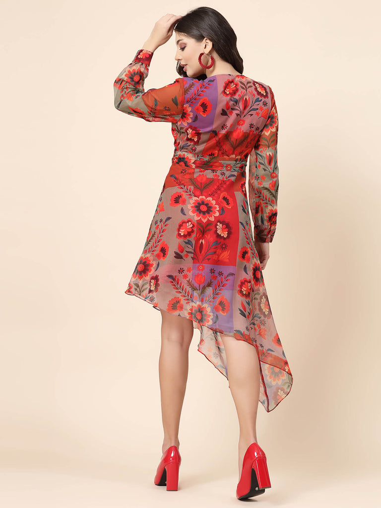 Asymmetric Printed Red Hem Dress | Hem Dress | Ayro Lane