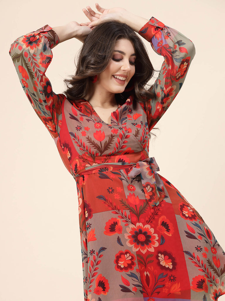 Asymmetric Printed Red Hem Dress | Hem Dress | Ayro Lane