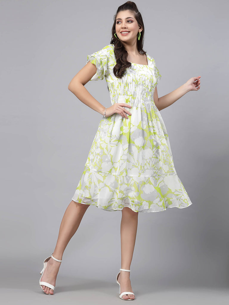 Space Tucks Detail Dress (Lime Yellow) | Clothing |Ayro Lane