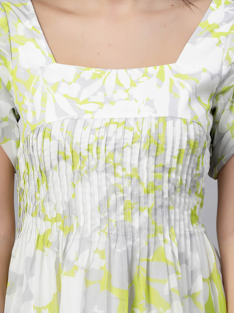 Space Tucks Detail Dress (Lime Yellow) | Clothing |Ayro Lane