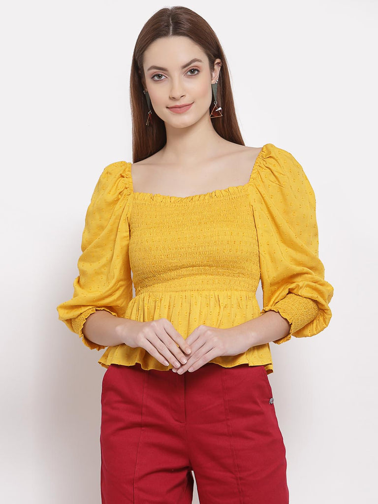 Mustard Smocked Top | Tops & Shirts |Ayro Lane