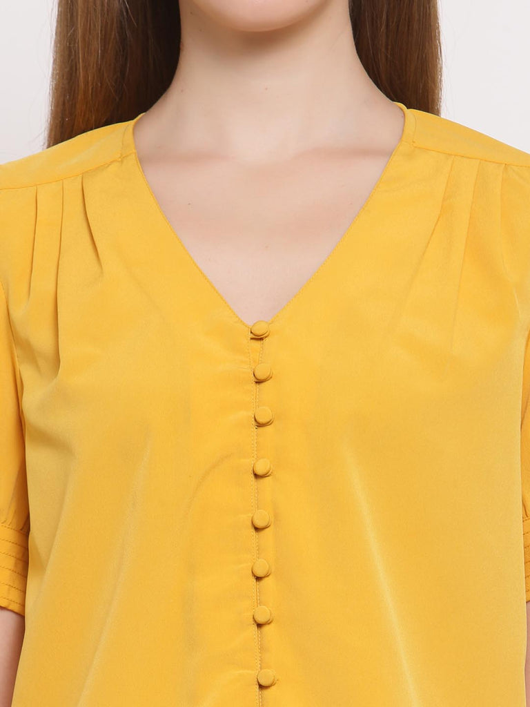 Mustard V Neck Button Down Top | Tops & Shirts |Ayro Lane