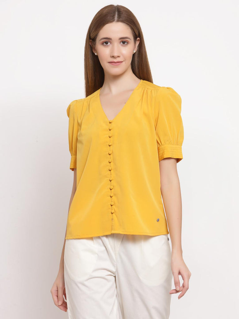 Mustard V Neck Button Down Top | Tops & Shirts |Ayro Lane