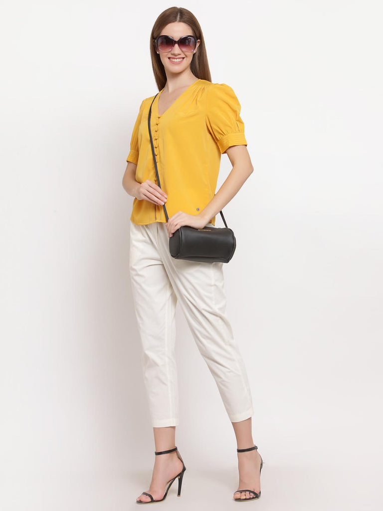 Mustard V Neck Button Down Top | Tops & Shirts |Ayro Lane