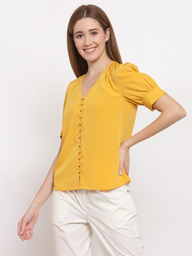 Mustard V Neck Button Down Top | Tops & Shirts |Ayro Lane