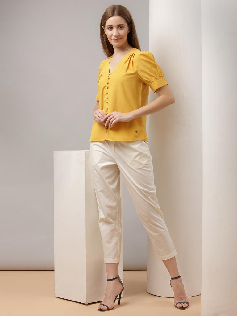 Mustard V Neck Button Down Top | Tops & Shirts |Ayro Lane