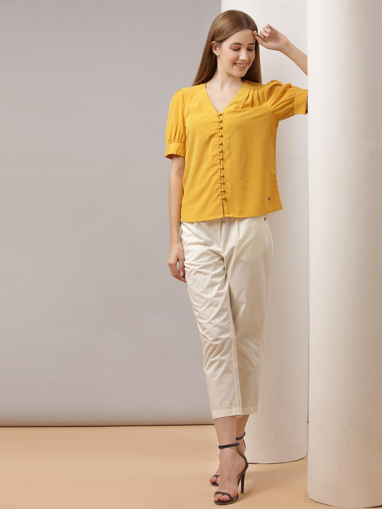 Mustard V Neck Button Down Top | Tops & Shirts |Ayro Lane