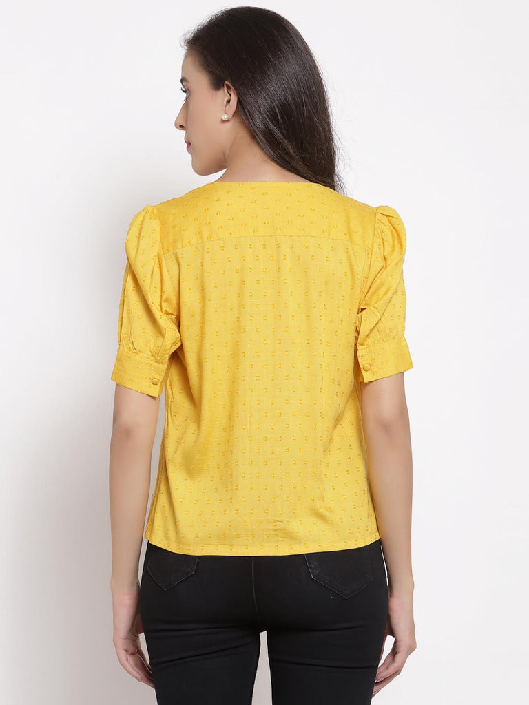 Mustard Textured V Neck Button Down Top | Tops & Shirts |Ayro Lane