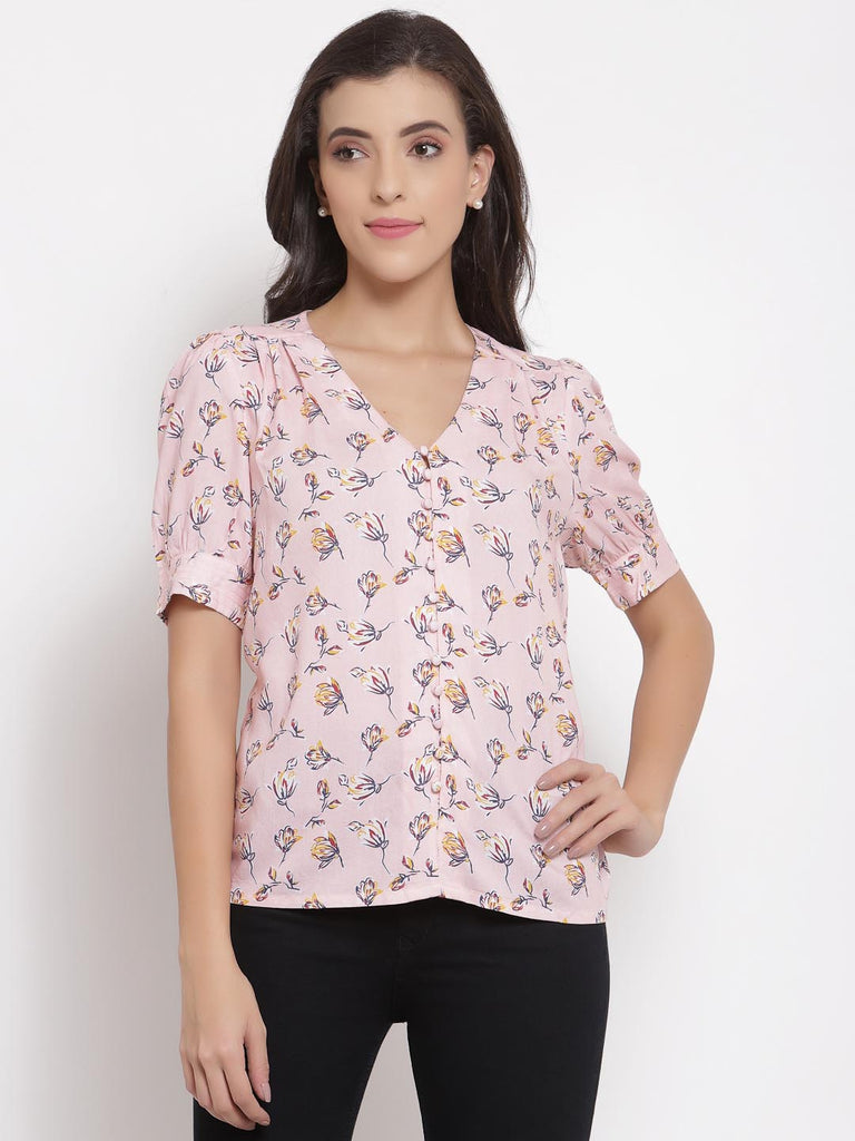 Pretty Pink V Neck Button Down Top | Tops & Shirts |Ayro Lane