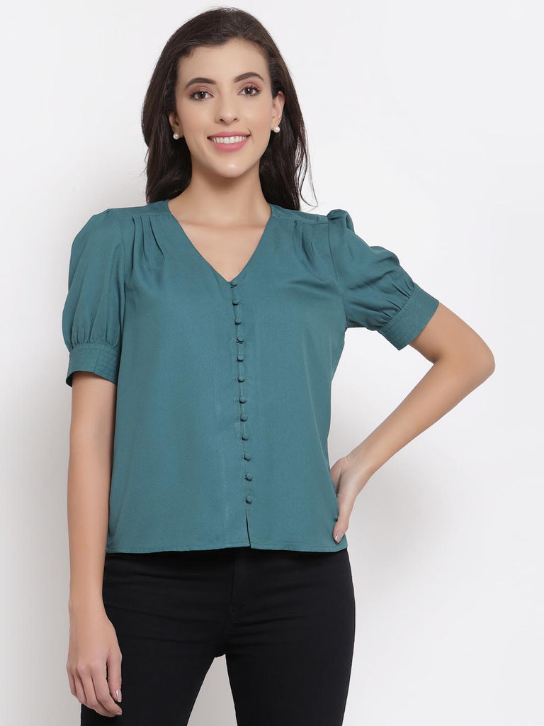 Teal V Neck Button Down Top | Tops & Shirts |Ayro Lane