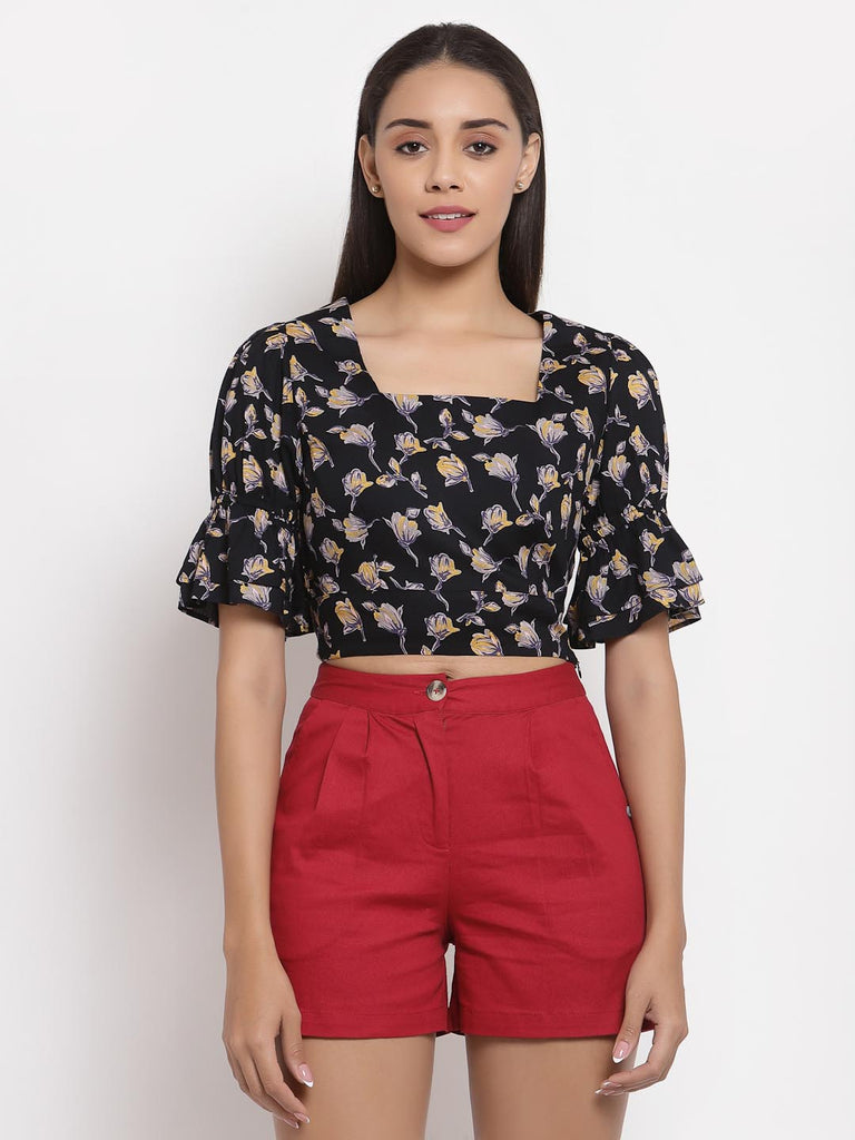 Black Puff Sleeved Crop Top | Tops & Shirts |Ayro Lane