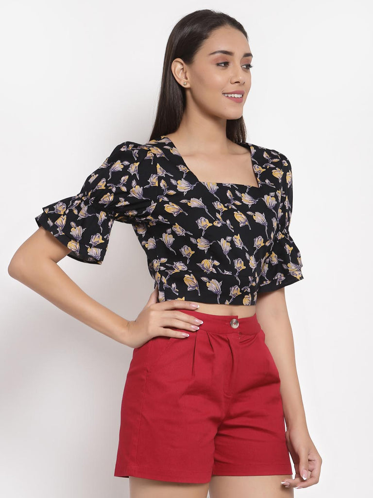 Black Puff Sleeved Crop Top | Tops & Shirts |Ayro Lane