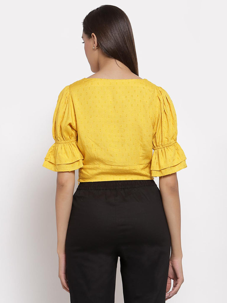 Mustard Puff Sleeved Crop Top | Tops & Shirts |Ayro Lane