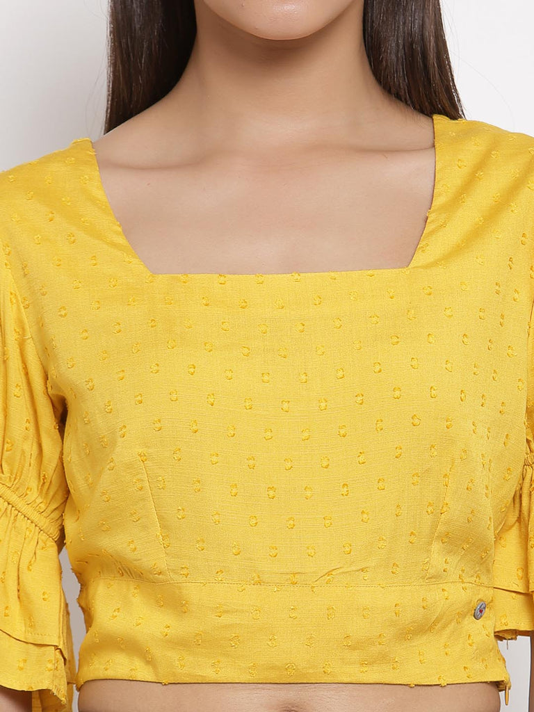 Mustard Puff Sleeved Crop Top | Tops & Shirts |Ayro Lane