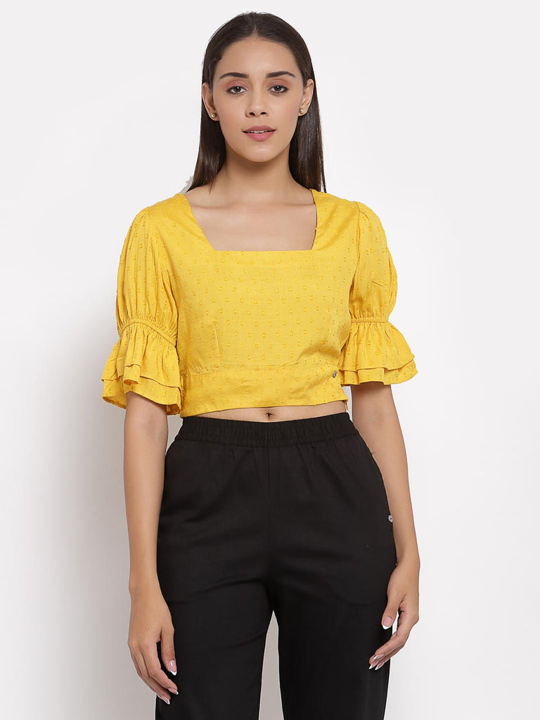 Mustard Puff Sleeved Crop Top | Tops & Shirts |Ayro Lane