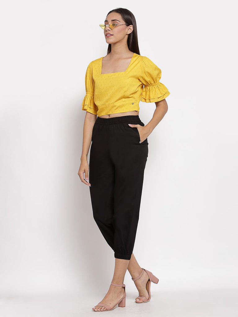 Mustard Puff Sleeved Crop Top | Tops & Shirts |Ayro Lane