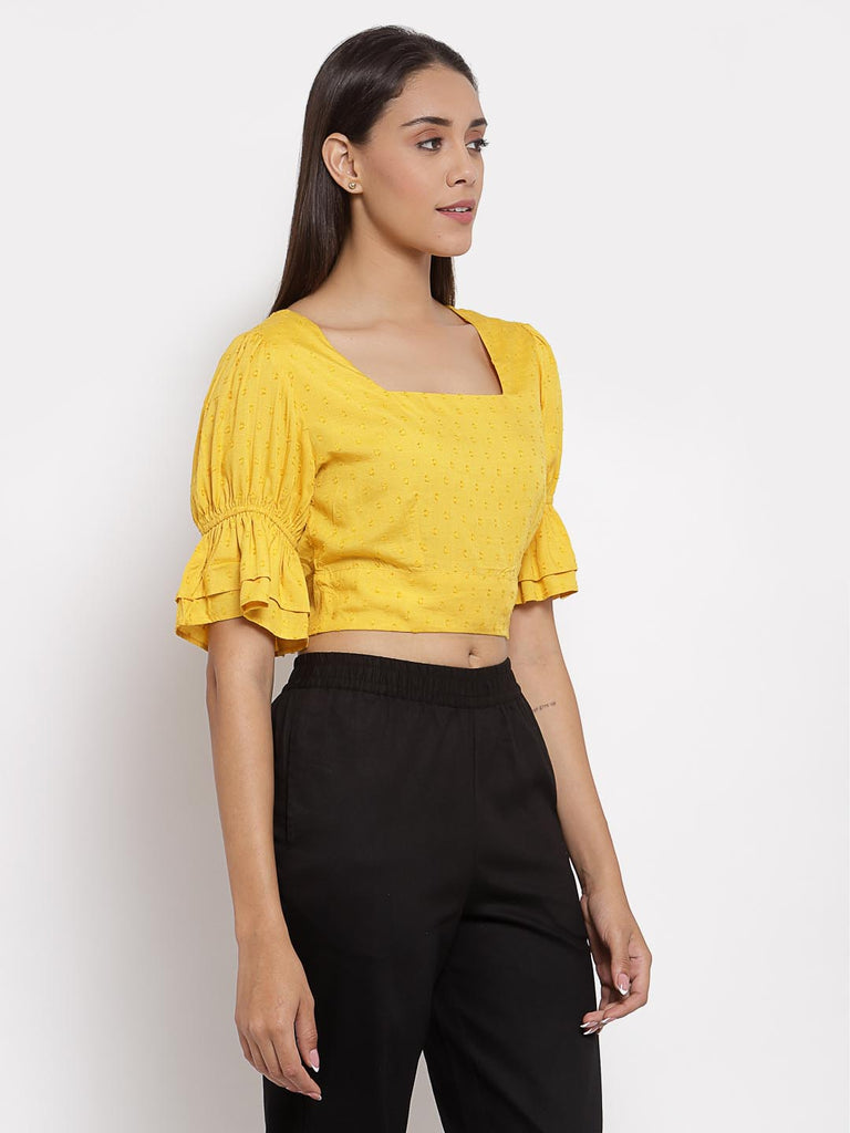 Mustard Puff Sleeved Crop Top | Tops & Shirts |Ayro Lane