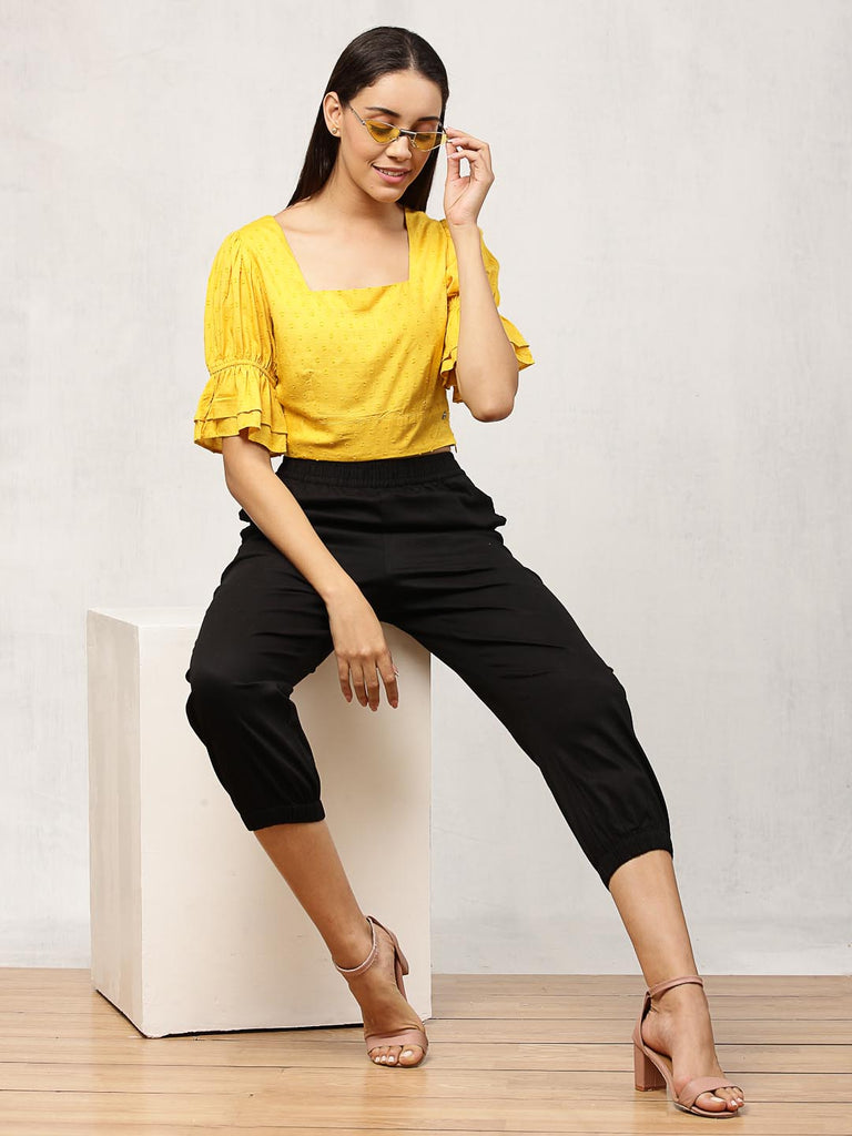 Mustard Puff Sleeved Crop Top | Tops & Shirts |Ayro Lane