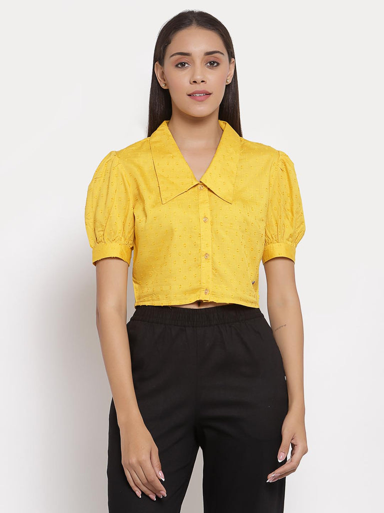 Mustard Crop Collar Top | Tops & Shirts |Ayro Lane