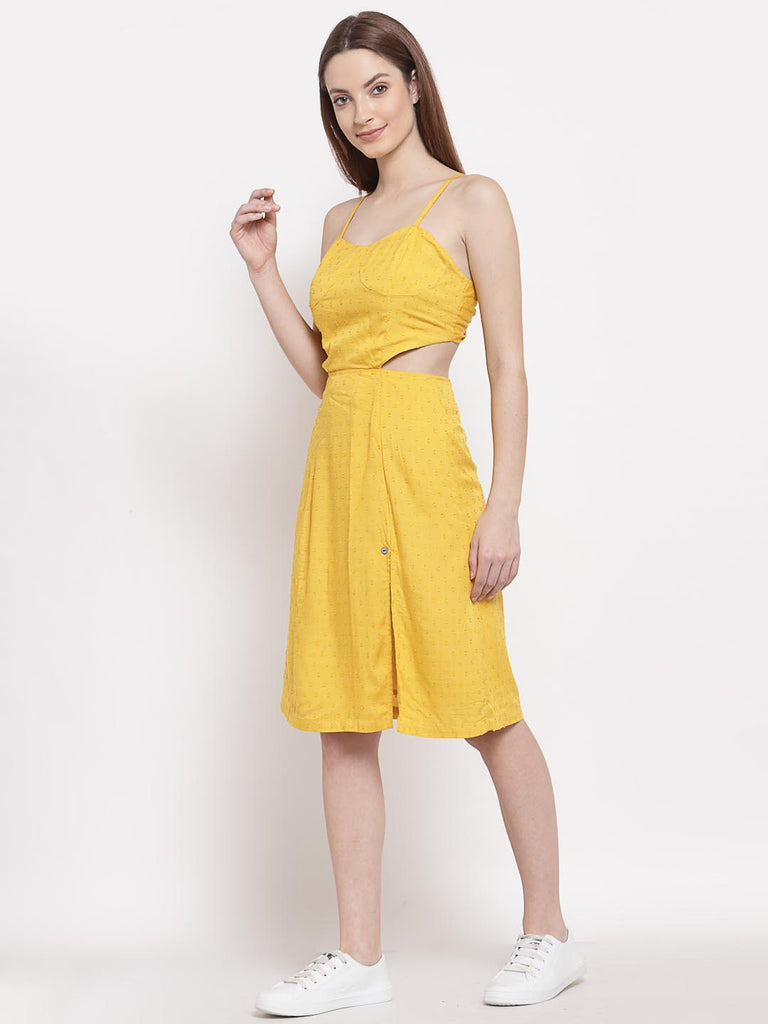 Mustard Cut Out Back Dress | Hem Dress |Ayro Lane