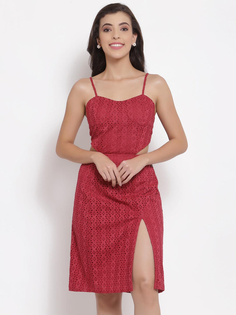 Wine Red Cut Out Back Dress | Hem Dress |Ayro Lane