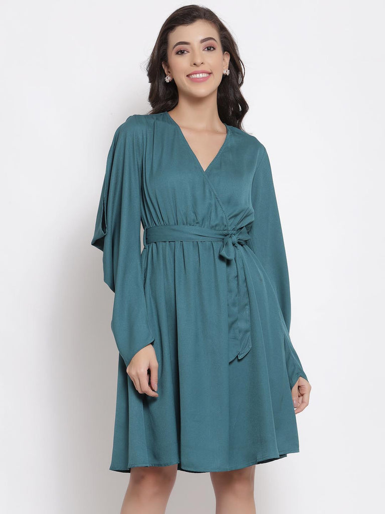 Teal Cold Shoulder Dress | Hem Dress |Ayro Lane