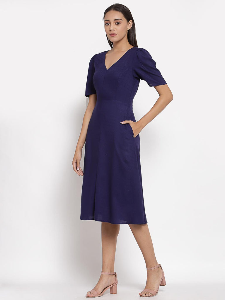 Deep Blue Fit & Flare Dress | Hem Dress |Ayro Lane