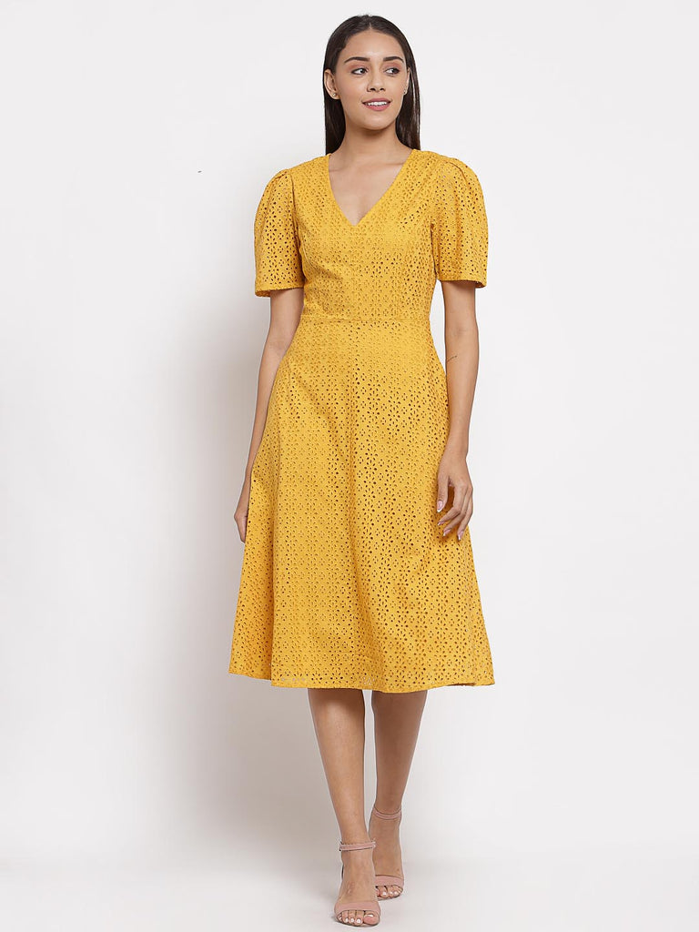 Mustard Fit & Flare Dress | Hem Dress |Ayro Lane