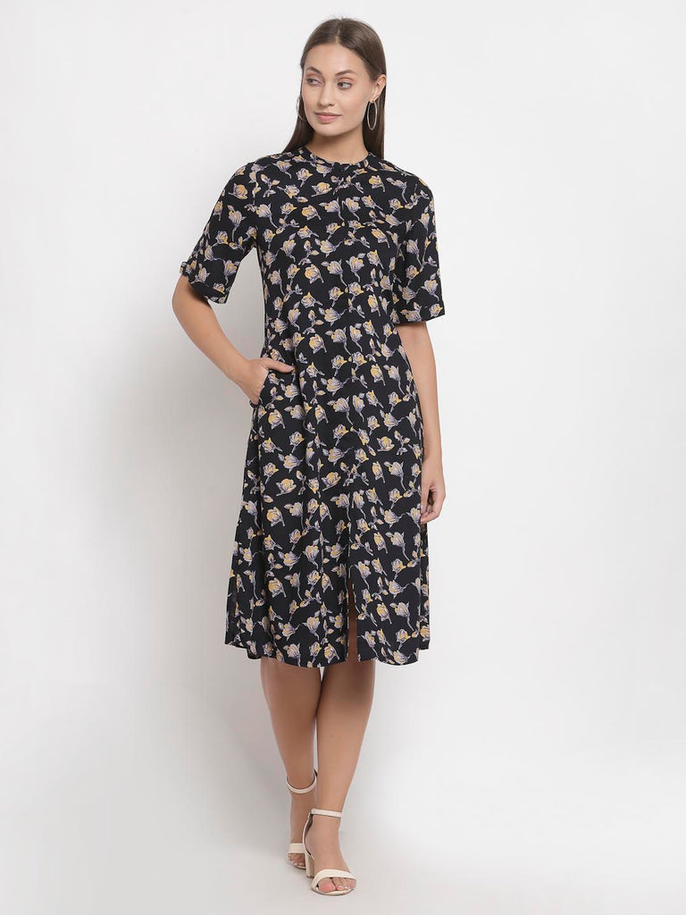 Black Floral Shirt Dress | Hem Dress |Ayro Lane