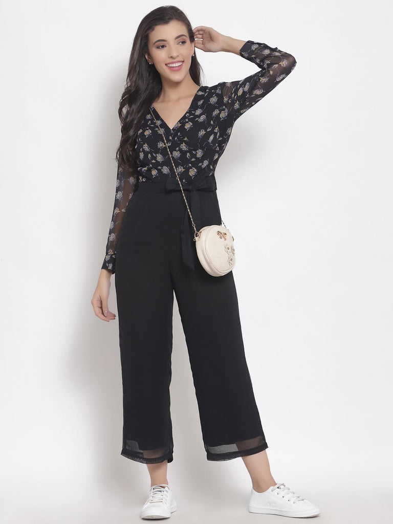 Black Half Solid Half Printed Mix Jumpsuit | Clothing |Ayro Lane