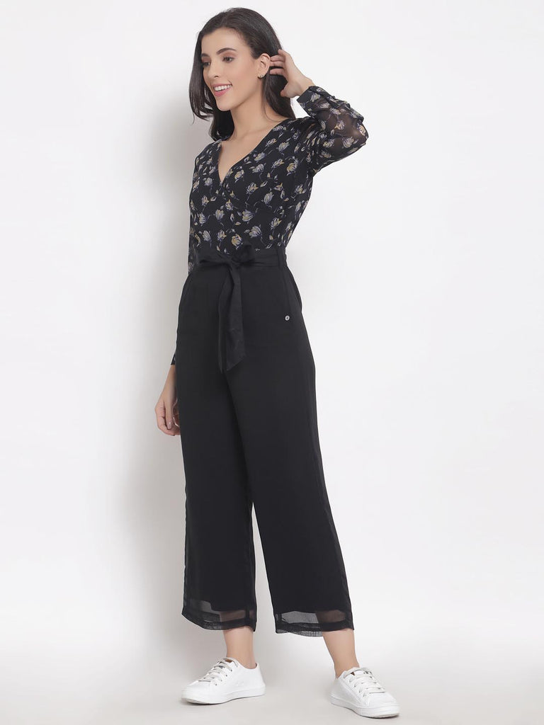 Black Half Solid Half Printed Mix Jumpsuit | Clothing |Ayro Lane