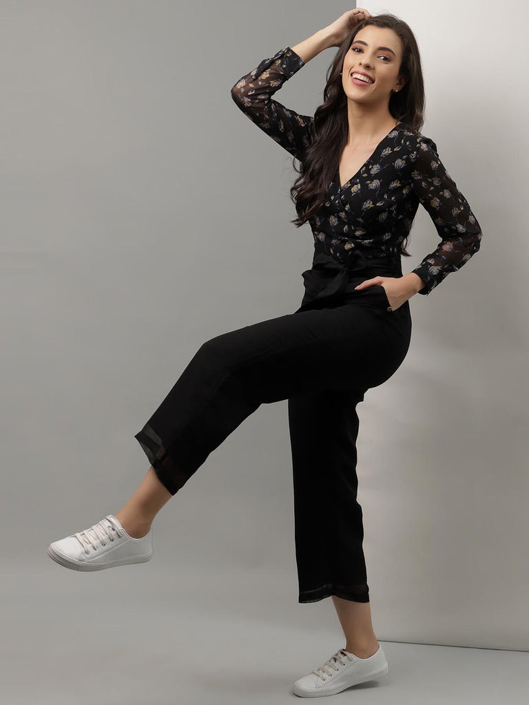 Black Half Solid Half Printed Mix Jumpsuit | Clothing |Ayro Lane