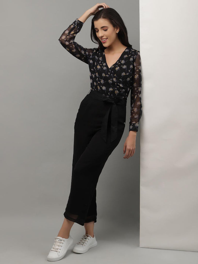 Black Half Solid Half Printed Mix Jumpsuit | Clothing |Ayro Lane