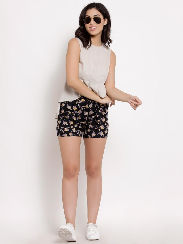 Black Floral Buckle Detail Shorts | Clothing |Ayro Lane