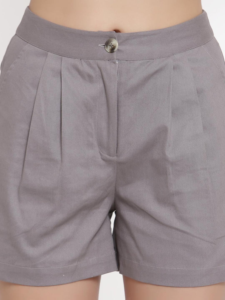 Silver Grey Pleated Shorts | Clothing |Ayro Lane