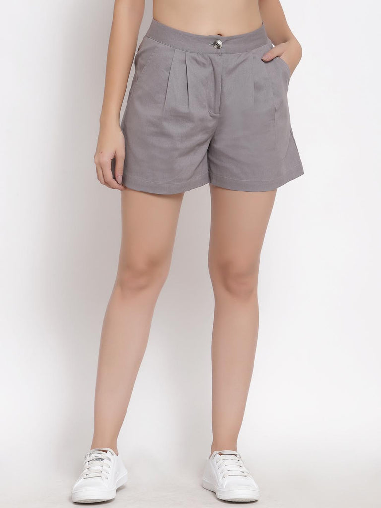 Silver Grey Pleated Shorts | Clothing |Ayro Lane