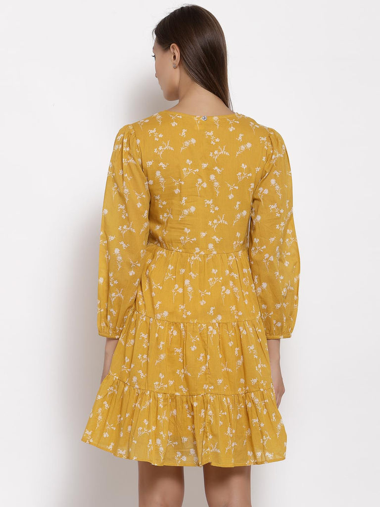 Mustard V Neck Panel Dress | Hem Dress |Ayro Lane