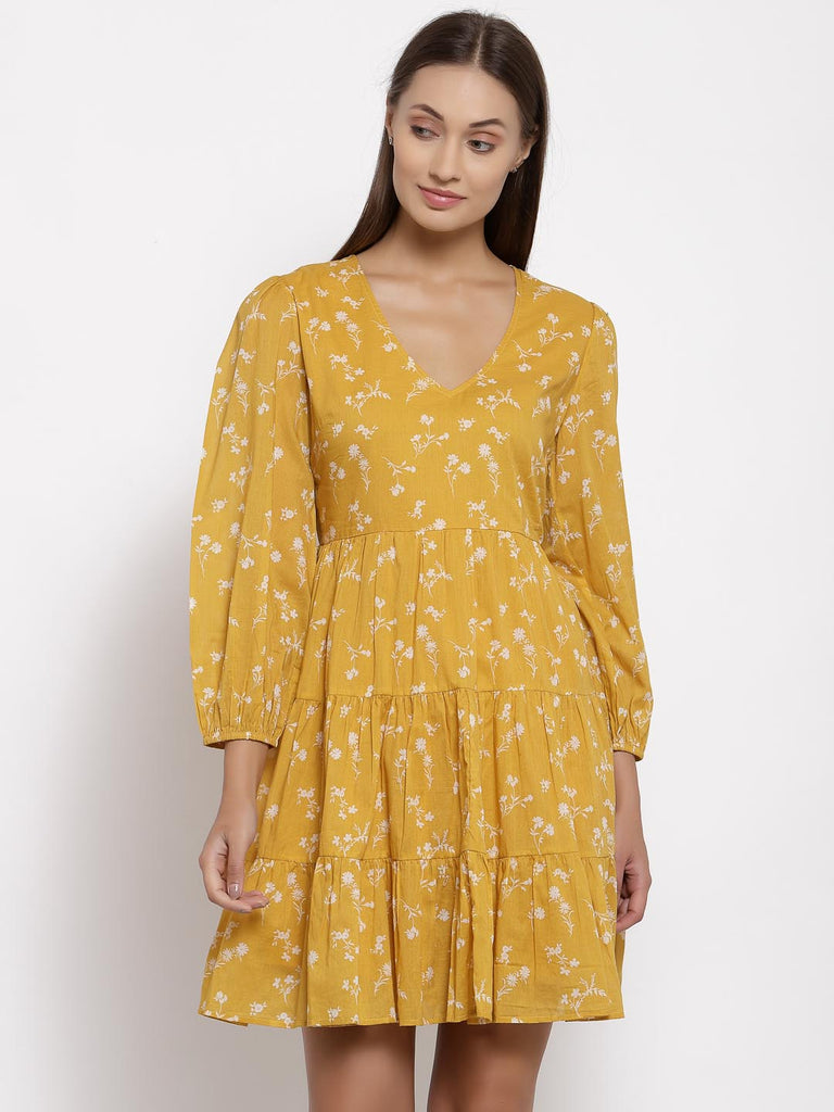 Mustard V Neck Panel Dress | Hem Dress |Ayro Lane