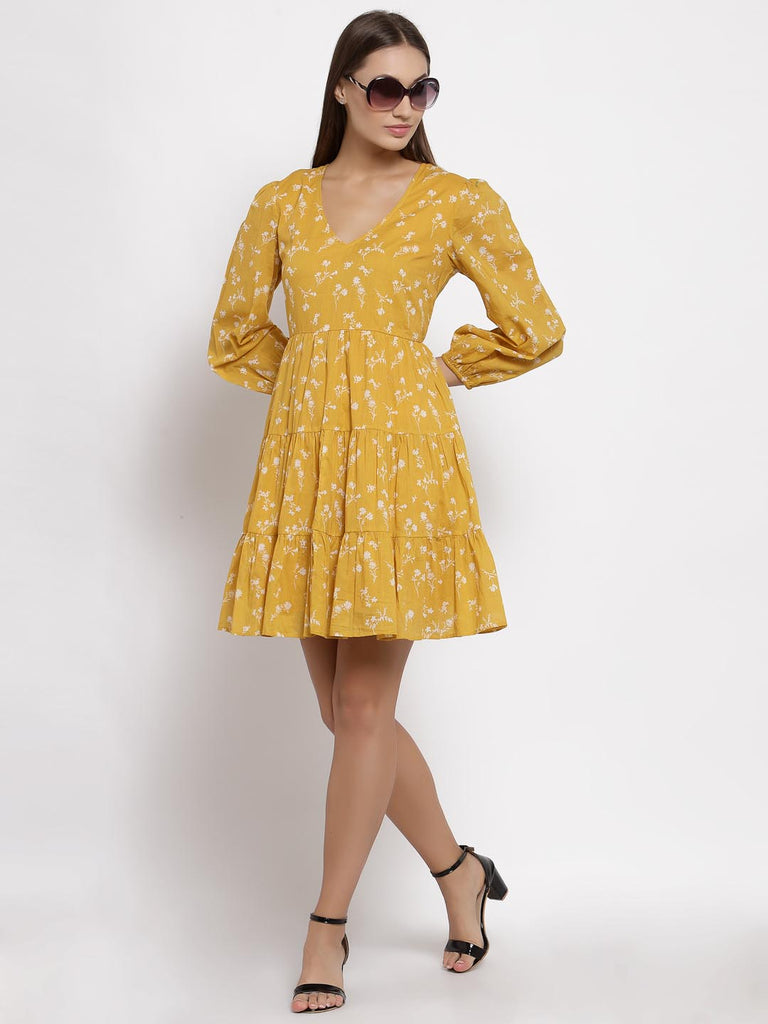 Mustard V Neck Panel Dress | Hem Dress |Ayro Lane