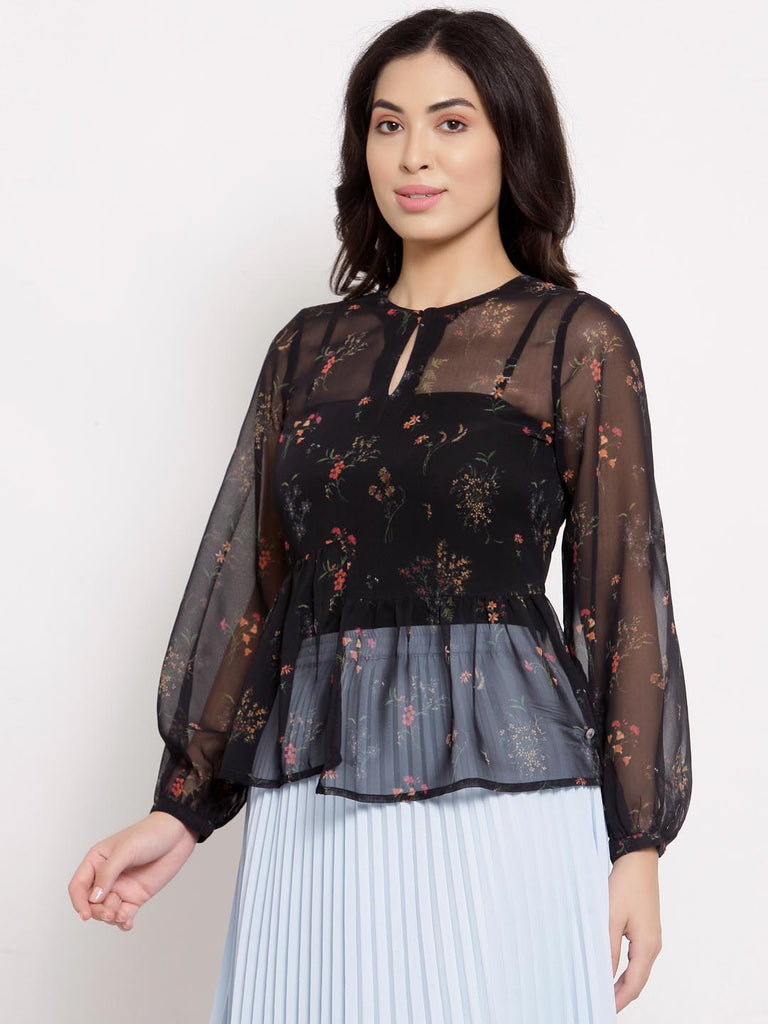 Black Ruffle Detail Top | Tops & Shirts |Ayro Lane