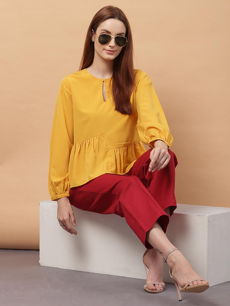 Mustard Ruffle Detail Top | Tops & Shirts |Ayro Lane