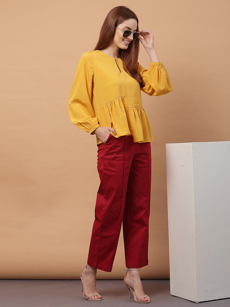 Mustard Ruffle Detail Top | Tops & Shirts |Ayro Lane