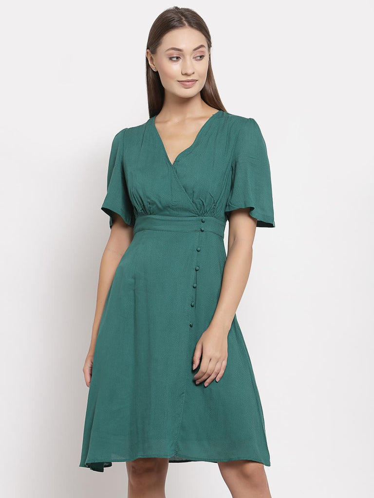 Green Printed V Neck Fit Dress | Hem Dress |Ayro Lane