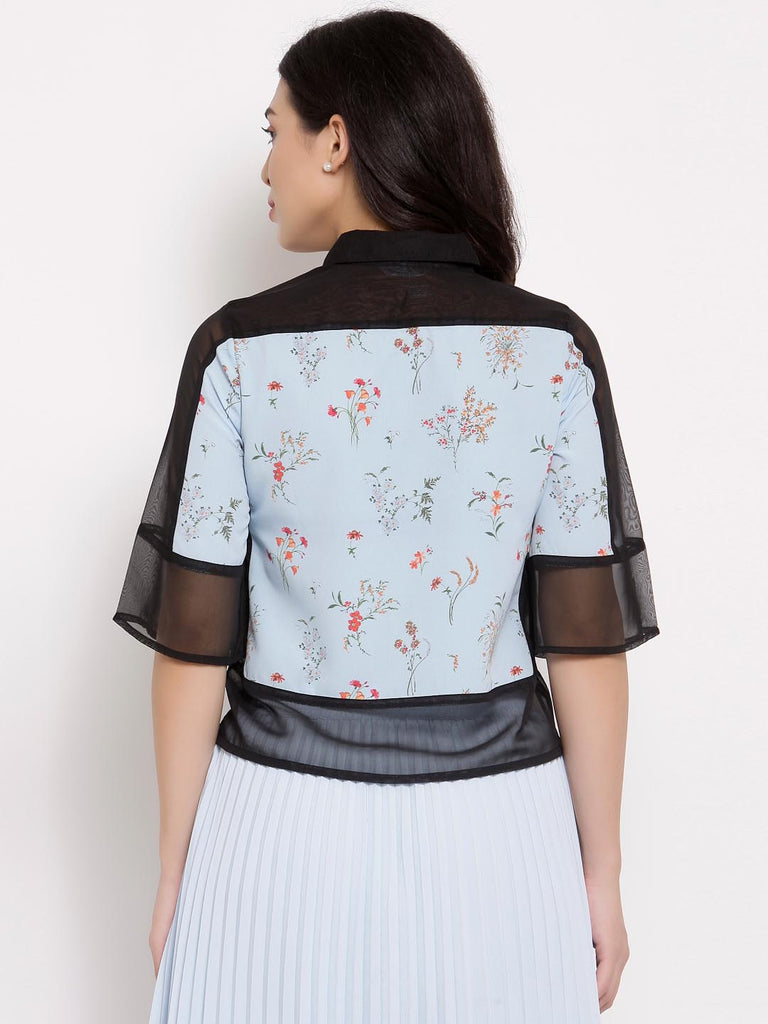 Blue Half Solid Half Printed Mix Top | Tops & Shirts |Ayro Lane