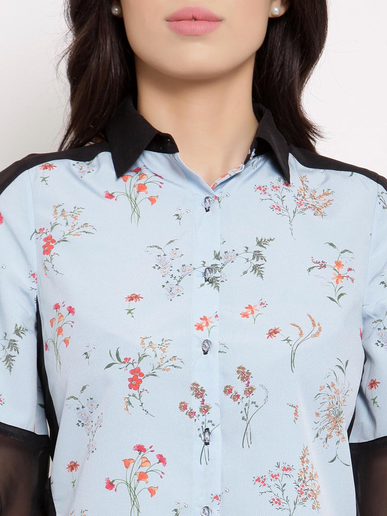 Blue Half Solid Half Printed Mix Top | Tops & Shirts |Ayro Lane