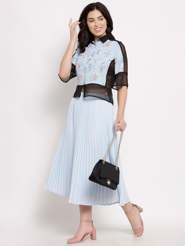 Blue Half Solid Half Printed Mix Top | Tops & Shirts |Ayro Lane