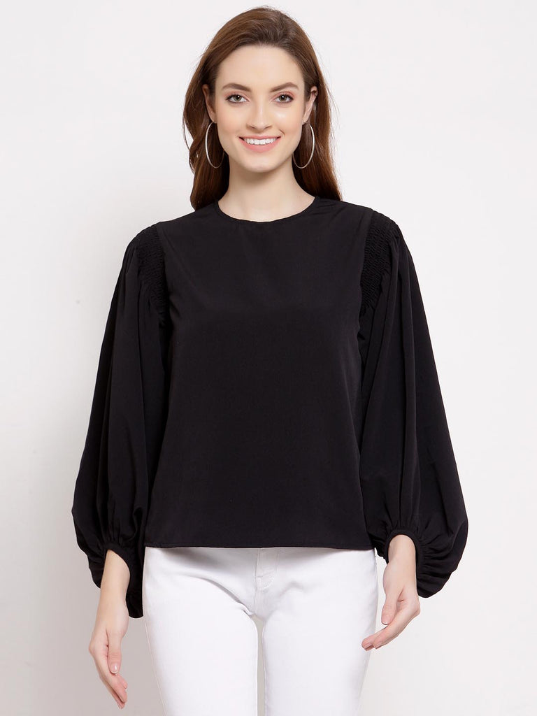 Black Blouson Sleeve Top | Tops & Shirts |Ayro Lane