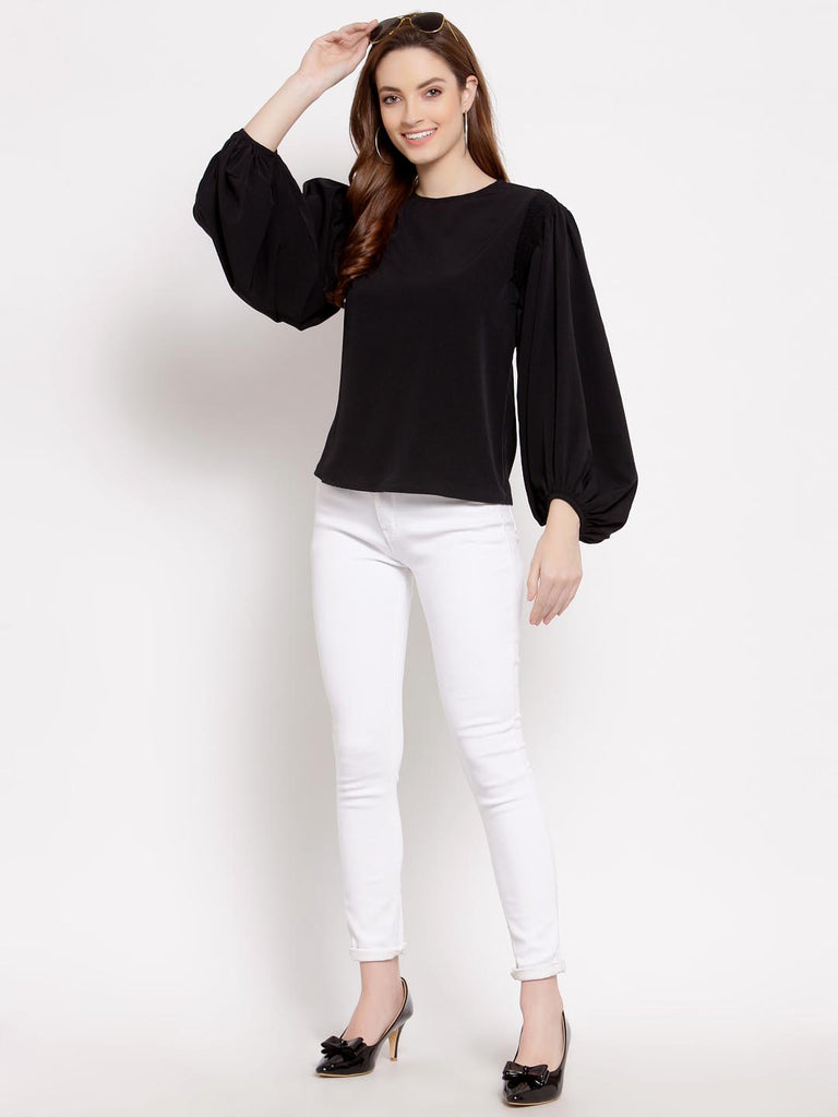 Black Blouson Sleeve Top | Tops & Shirts |Ayro Lane