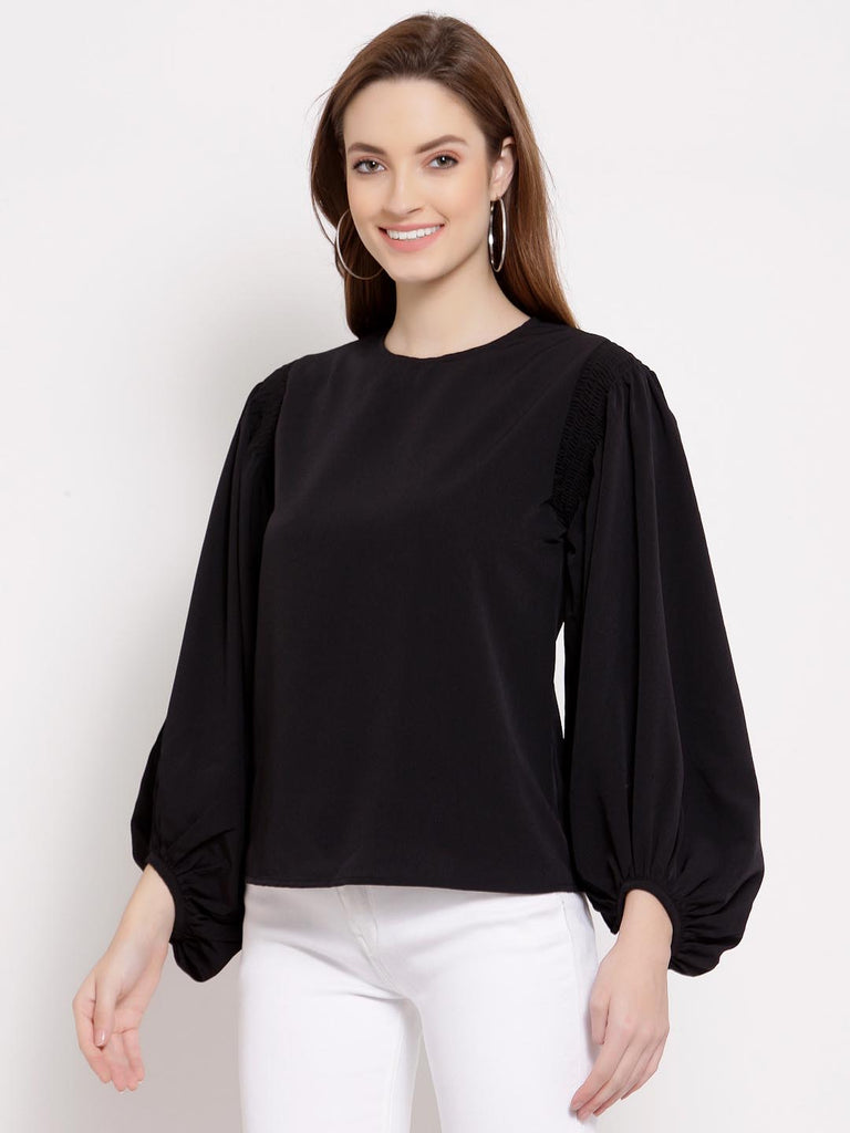 Black Blouson Sleeve Top | Tops & Shirts |Ayro Lane