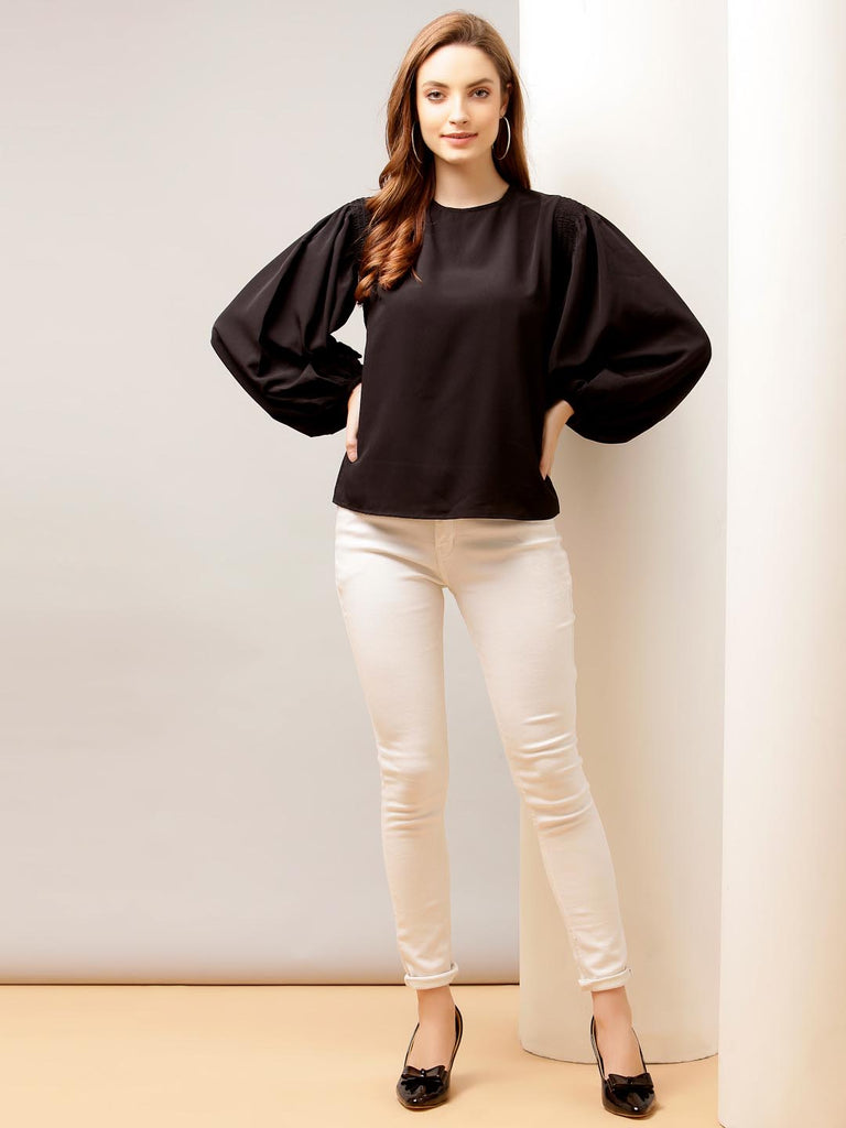 Black Blouson Sleeve Top | Tops & Shirts |Ayro Lane